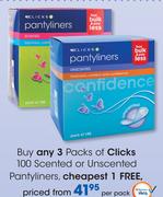 Clicks 100 Scented Or Unscented Pantyliners-Per Pack