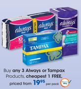 Always Or Tampax Products-Per Pack