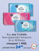 Lil-Lets Non-Applicator Tampons 16 Or 32-Per Pack
