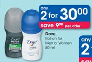 Dove Roll On For Men Or Women-2 x 50ml