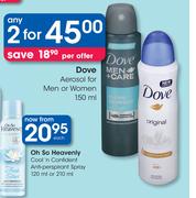 Dove Aerosol For Men Or Women-2 x 150ml