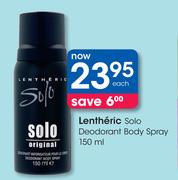 Lentheric Solo Deodorant Body Spray-150ml Each