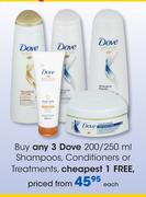 Dove Shampoos, Conditioners Or Treatments-200/250ml Each