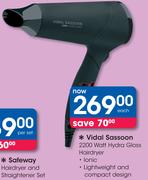 Vidal Sassoon 2200 Watt Hydra Gloss Hairdryer-Each