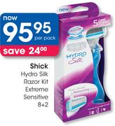 Shick Hydro Silk Razor Kit Extreme Sensitive 8+2-Per Pack