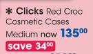Clicks Red Croc Cosmetic Cases Medium-Each