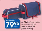 Clicks Sport Nylon Navy Toiletry Bags-Each