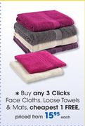 Clicks Face Cloths, Loose Towels & Mats-Each