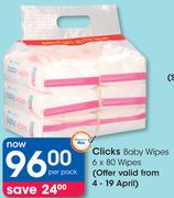 Clicks Baby Wipes-6x80 Wipes Per Pack