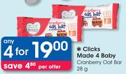Clicks Made 4 Baby Cranberry Oat Bar-4x28g