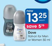 Dove Roll On For Men Or Women-50ml Each