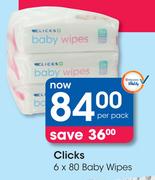 Clicks Baby Wipes-6 x 80 Per Pack
