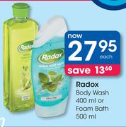 Radox Body Wash 400ml Or Foam Bath 500ml-Each