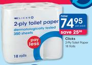 Clicks 2-Ply Toilet Paper 18 Rolls-Per Pack