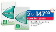 Nicorette 2 mg Or 4mg Mint Or Regular-2x30 Pieces