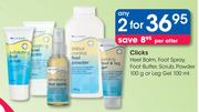 Clicks Heel Balm, Foot Spray, Foot Butter, Scrub, Powder 100g Or Leg Gel 100ml-2 Pack