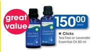 Clicks Tea Tree Or Lavender Essential Oil-50ml Each