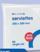 Clicks 50 White Serviettes-Per Pack