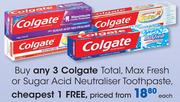 Colgate Total, Max Fresh Or Sugar Acid Neutraliser Toothpaste-Each