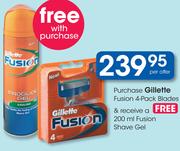 Gillette Fusion 4 Pack Blades+ Free 200ml Fusion Shave Gel-Per Offer