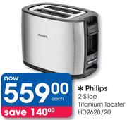 Philips 2 Slice Titanium Toaster HD2628/20-Each