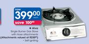 Alva Single Burner Gas Stove With Hose Attachments Self Igniting-Each