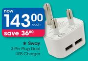 Sway 3 Pin Plug Dual USB Charger