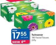 Twinsaver 180 Facial Tissues 2 Ply-Per Pack