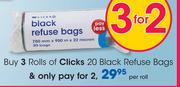Clicks 20 Black Refuse Bags-Per Roll