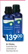 Clicks Essential Oils Lavender Or Tea Tree-50ml Each
