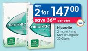 Nicorette 2mg Or 4mg Mint Or Regular 30 Gums-2 Packs