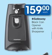 Safeway Black Can Opener with Knife Sharpener
