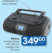 Sway Portable Radio with USB Port Auxiliary and SD Card