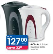 Clicks 1.7Ltr Cordless Kettle JA2673B Each