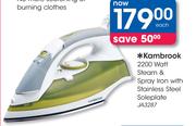 Kambrook 2200 Watt Steam And Spray Iron With Stainless Steel Soleplate-JA3287 Each