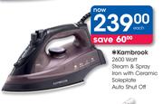 Kambrook 2600 Watt Steam & Spray Iron With Ceramic Soleplate Auto Shut Off Each