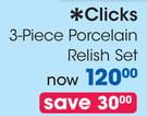 Clicks 3 Piece Porcelain Relish Set-Per Set