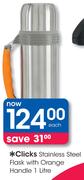 Clicks Stainless Steel Flask With Orange Handle-1L