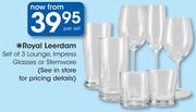 Royal Leerdam Set Of 3 Lounge, Impress Glasses Or Stemware-Per Set