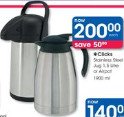 Clicks Stainless Steel Jug 1.5L Or Airpot 1900ml-Each