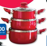 Love Cooking 6 Piece Aluminium Pot Set Red-Per Set