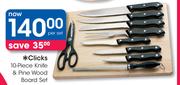 Clicks 10 Piece Knife & Pine Wood Board Set-Per Set
