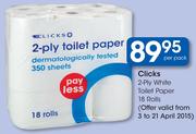 Clicks 2-Ply White Toilet Paper 18 Rolls-Per Pack