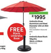 Umbrella Sinae Aluminium & Steel D250cm Red 81452782 + Umbrella Base Black 16Kg D38cmxH39cm 81457232