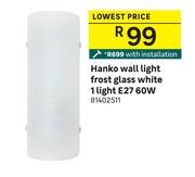 Hanko Wall Light Frost Glass White 1 Light E27 60W 81402511