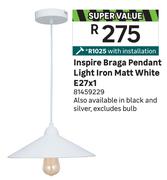 Inspire Braga Pendant Light Iron Matt White E27 x 1 81459229