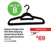 Spaceo Hangers Set Of 4 Pack With Rotating Heads Velvet Black W44.5 x D3.4 x H23cm