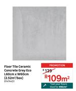  Floor Tile Ceramic Concrete Grey Eco L60cm x W60cm (2.52Sqm/Box) 81474451
