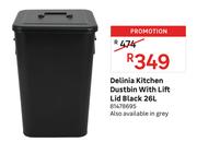 Delinia Kitchen Dustbin With Lift Lid Black 26L 81478695