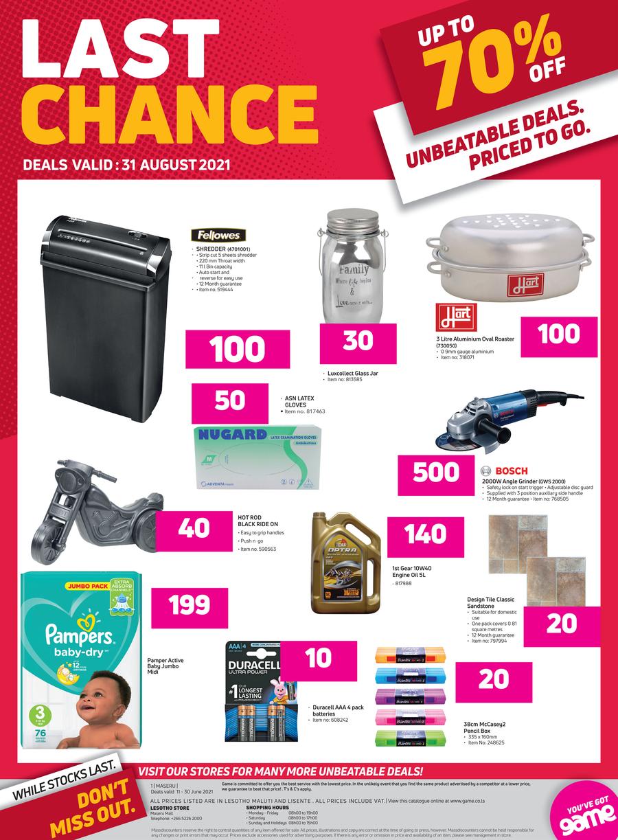 Game Lesotho : Last Chance (18 August - 31 August 2021) — www.guzzle.co.za